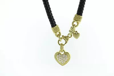 JUDITH RIPKA 18 Kt Yellow Gold Diamond NECKLACE With Black Cable • $8499