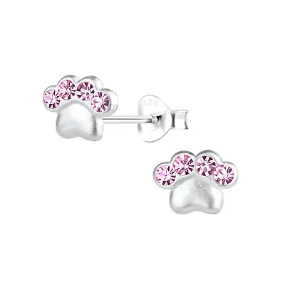 £5.49 • Buy Pretty Small 925 Sterling Silver Crystal PAW PRINT Earrings Dog Cat Petite Boxed