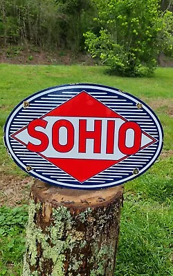 Porcelain SOHIO Standard Oil Ohio Vintage Gasoline Gas Pump Enamel Sign • $60