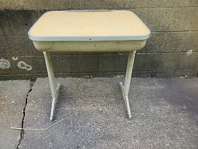 Vintage Child's School Desk Wooden With Metal Legs 26 X 24 X 18 • $185