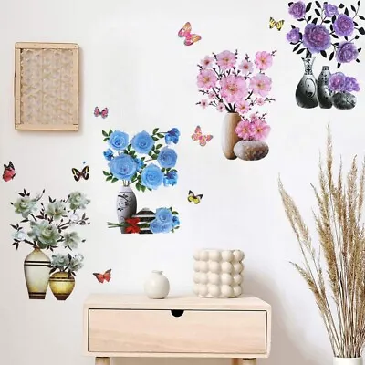 3D Vase Wall Stickers Wallpaper Stereo Flower Wall Decal DIY Home Art Decoration • £6.89