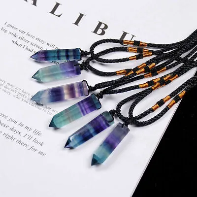 10Pcs Natural Rainbow Fluorite Stone Pendant Quartz Crystal Point Wand Necklaces • £32.03