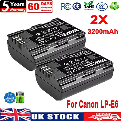 2X LP-E6 Battery For Canon EOS 6D 7D 60D 80D 5D Mark II Mark III 5DS 5DS R XC10 • £18.99