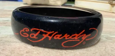 Vintage ED HARDY Graphic Black & Red Lucite Bangle Bracelet • $15.40