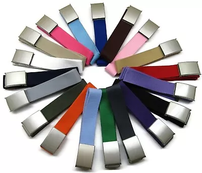 New Unisex Quality Cotton Canvas Plain Webbing Belt Silver Buckle Size  52 18/20 • £5.49