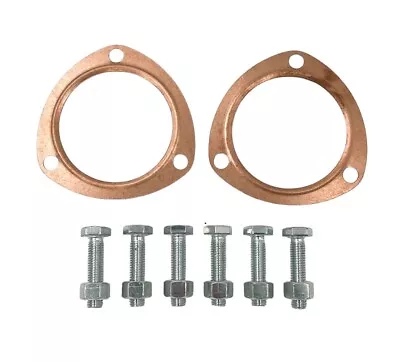 Pair 3  Reusable Copper Header Exhaust Collector Gaskets & Bolt Kit • $16.99