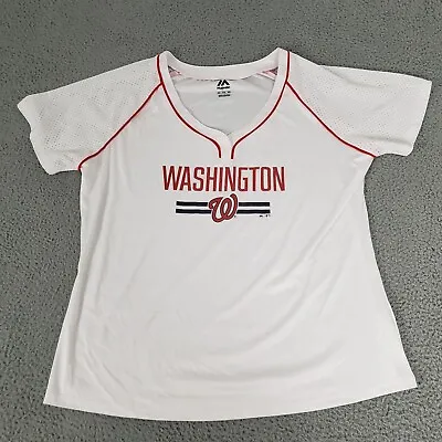 Washington Nationals Jersey Womens 2XL White New Majestic Screen Print Logo XXL • $3