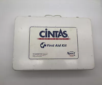 VINTAGE CINTAS FIRST AID KIT WALL MOUNT White METAL CASE EMPTY 14”L X 9.5”W • $12