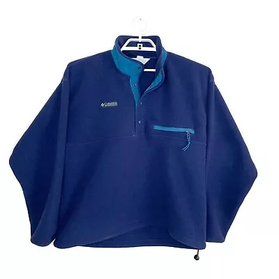 Vtg COLUMBIA Mens Blue Snap Button Fleece Pullover Made In USA Sz L • $23.99