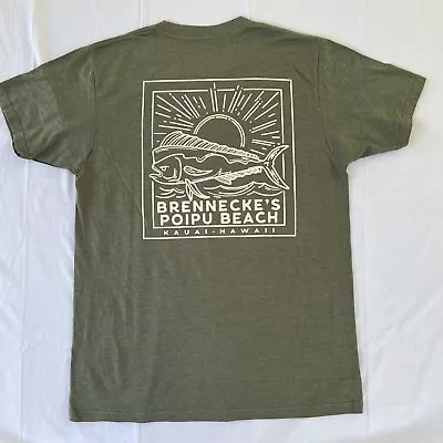 BRENNECKE’S Adult T Shirt Size Medium Green Poipu Beach Kauai Hawaii Mahi 2010 • $18.49