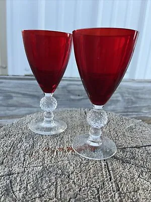 Pair Morgantown GOLF BALL Ruby Spanish Red 6.75 Inch WATER GOBLETS Glasses Stems • $35