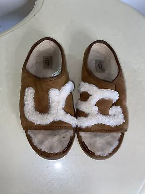 Ugg Cozetta Curly Graphic Slippers (8) Brown Sandals UggPure Slides Shearling • $95