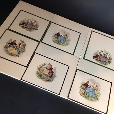 Watteau Art Tiles Courting Couples Signed Set Of 6 Gold Trim 6 X 6  Vintage Rare • $17.50