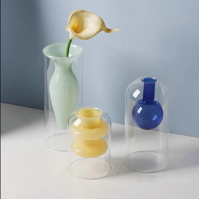 £7.07 • Buy Clear Glass Vase Plant Glass Bottle Double Wall Flower Vase Home Decoration