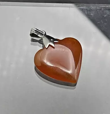 Orange Glass Heart Pendant Charm Silver Tone Metal • $6.40