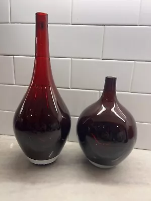 IKEA SALONG VASE SET RUBY RED ART GLASS  BY JOHANNA JELINEK 8” & 12” W/tags • $34.99