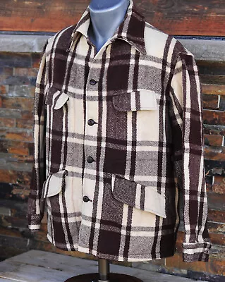 Vintage Chippewa Woolen Mills Size L Wool Hunting Coat Jacket Brown Plaid • $64.95