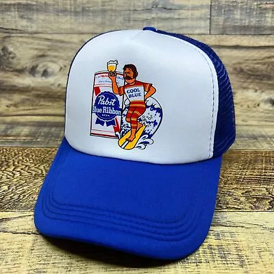 Pabst Blue Ribbon Mens Trucker Hat Blue Snapback Wakeboard Surf 70s Baseball Cap • $19.99