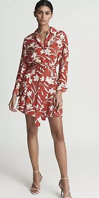 Reiss “Tulsa” Crepe Printed Shirt Dress Belted Sz 4 New • $38