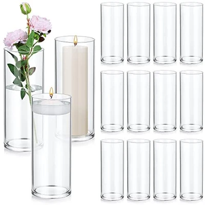 $163.02 • Buy 15 Pack Clear Glass Cylinder Vases 4 X 10 Inches Tall Floating Candles Holders 