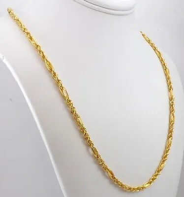 18K Yellow Gold Men's **LONG** 26  3.5mm 27g Figarope Rope Chain Necklace FZZ • $2199.99