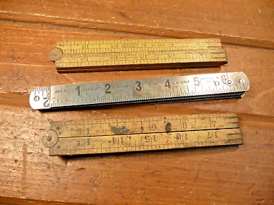 3 Vintage Rules Metal Zig Zag Engineering & Folding Wood Stanley Lufkin Rulers • $12