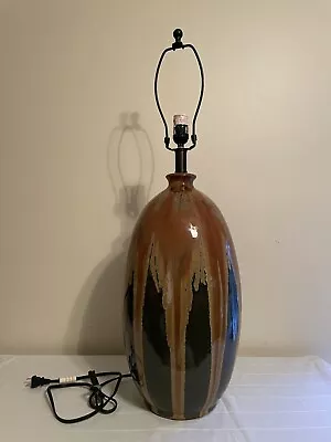 Vintage Mid-Century Modern Drip Glaze Pottery Lamp Atomic Eames Era Egg Shape • $224.95