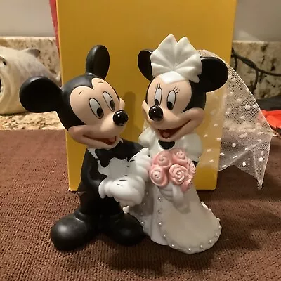 Disney Bride And Groom Mickey & Minnie Mouse Porcelain Wedding Figurine 5.5” • $22.50