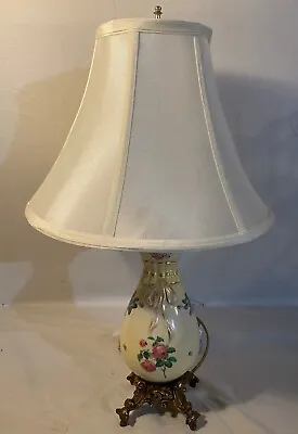 Vintage Lamp- Hand Painted Roses With A Brass Base- Shade • $40
