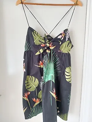 Zara Midi Floral Black Dress Size 14 Euro L Like New  100% Cotton • $13