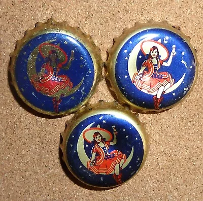 3 Miller Beer Cork Lined Beer Bottle Caps Girl And Moon Lot Of 3 • $28.99