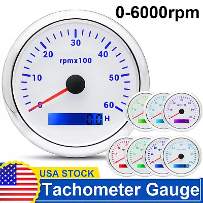 85mm Marine Tachometer 0-6000 RPM Boat Gauge Digital LCD Hourmeter 7 Colors LED • $27.80