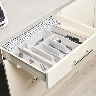 £9.75 • Buy XL Extendable Plastic Kitchen Cutlery Drawer Utensil Organiser Storage Tray Unit