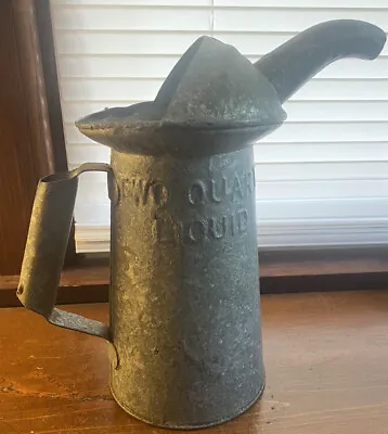 Vintage Oil Can Galvanized NYC - PA Two Quart Decor Railroad Great Cond • $24