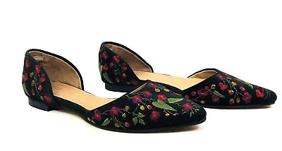 J. Jill Black Floral Embroidered D’orsay Pointed Flats 8M Canvas Leather Upper  • $29