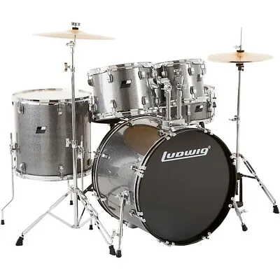 Ludwig Backbeat Complete 5-Piece Drum Set W/Hardware Cymbals Metallic Silver • $499