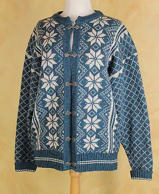 Viking Quality Aquamarine Blue Nordic Snowflake Cardigan Sweater Sz 42 US 12 L • $75