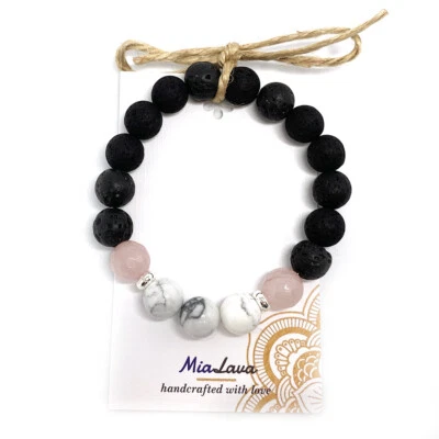$22 • Buy MiaLava | CRYSTAL AROMATHERAPY DIFFUSER BRACELET CALM HEART ROSE QUARTZ HOWLITE