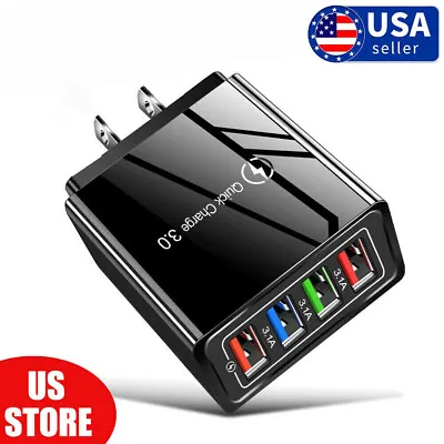 Black 4 Port USB Wall Charger USB Fast Quick Charge QC 3.0 Power Adapter Plug US • $5.80