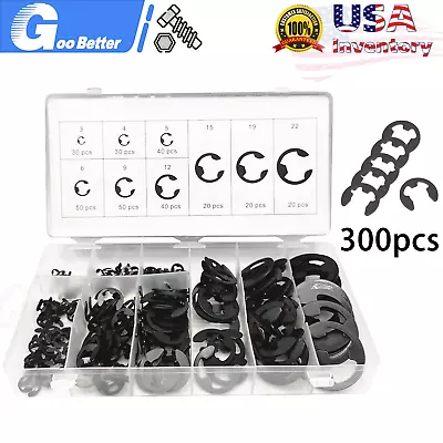 300pcs E-Clip Assortment Kit Metric Black Oxide Retaining Ring Assorted 3mm-22mm • $15.40