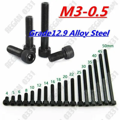 M3-0.5 Allen Hex Socket Cap Head Screw Bolt 12.9 Class Black Alloy Steel 4-50mm • $5.28