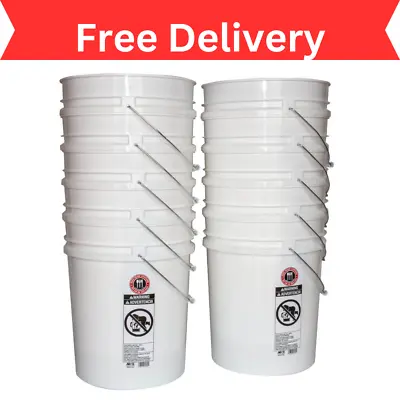5 Gallon Plastic Bucket Heavy Duty White Paint Pail Storage Buckets 10-Pack • $45.20