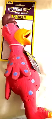 Multipet Globken Latex Chicken 11.5  Pink With Blue Polka Dots Dog Toy Squeaker • $11.69
