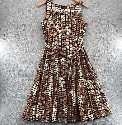 Voir Voir Dress Womens 10 Brown Croc Print Midi Fit & Flare Panel Belted Stretch • $23.74