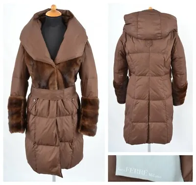 FerrÈ Women Down Jacket With Mink Fur Trim Ranch Fur Jacket Hood Size L • $399