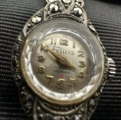 Felicia Marcasite 17 Jewels Incabloc Women’s Manual Wind Wrist Watch  • $59.99