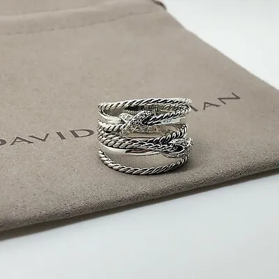 David Yurman Sterling Silver Double X Crossover Ring With Diamonds Size 7 • $299.99