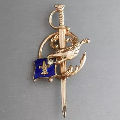 Vintage Gold Tone Fleur De Lis Eagle Sword Brooch Pin Enamel French 2  • $14.95