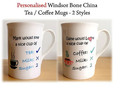 Personalised Bone China Tea Coffee Mug Fun Tea Coffee Mug Any Name Tea Mug • £7.55