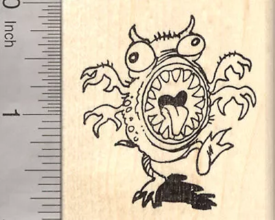 Monster Rubber Stamp Halloween Creature With Teeth And Arms G25414 WM • $16